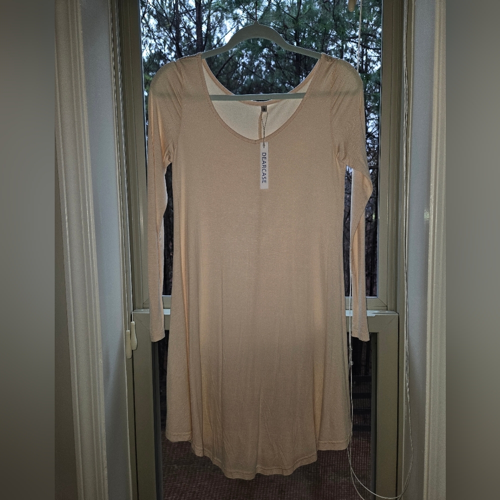 NWT DEARCASE Soft Peach Pink Long Sleeve Dress - Picture 3 of 3